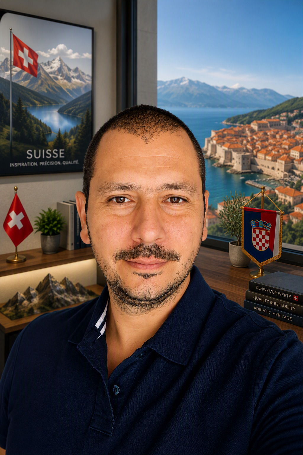 Mario Mikojevic - Bureau avec drapeaux Suisse et Croatie